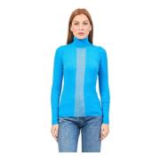 Blauwe Geribbelde Trui met Lurex Details Gaudi , Blue , Dames