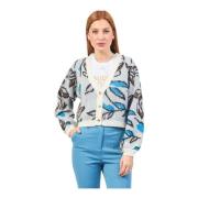 Witte Bloemen Jacquard Cardigan Sweater Gaudi , Multicolor , Dames