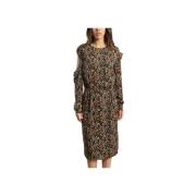 Zwarte Bloemen Midi Jurk met Peek-a-boo Schouders Essentiel Antwerp , ...