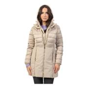 Beige Gewatteerde Hoodie met Rits YES ZEE , Beige , Dames