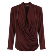 Bordeaux Satin Cross-Over Blouse D.Exterior , Red , Dames