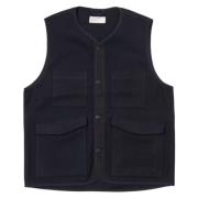 Melton Wool 4 Pocket Gilet Navy Universal Works , Blue , Heren