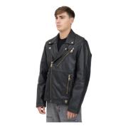 Zwarte leren motorjas met gouden details Versace Jeans Couture , Black...