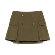 A-Lijn Mini Rok met Metalen Snaps Staud , Green , Dames