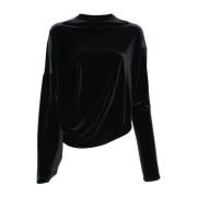 Fluwelen Gedrapeerde Top Amazuin , Black , Dames