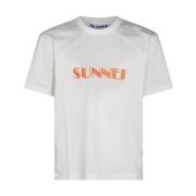 Off-White Katoenen T-shirt met Frontprint Sunnei , White , Heren