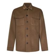 Kameel Wollen Shirt Aw24 Low Brand , Brown , Heren