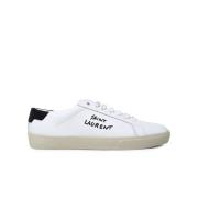 Witte Leren Court Sneaker Saint Laurent , White , Dames