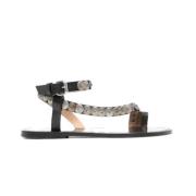 Studded Leather Flat Sandals in Black/Gold Isabel Marant , Black , Dam...