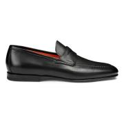 Heren gepoetste leren penny loafer Santoni , Black , Heren