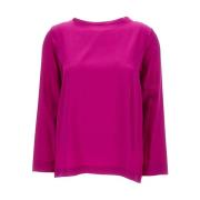 Fuchsia Zijden Crewneck Sweater Plain Units , Pink , Dames