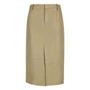 Beige Leren Rok Rechte Silhouet Vince , Beige , Dames