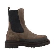 Bruine Leren Enkellaarzen Brunello Cucinelli , Brown , Dames