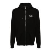 Zwarte Katoenen Hoodie Volledige Rits Logo Emporio Armani EA7 , Black ...