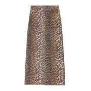 Luipaard Denim Rok Hoge Split Ganni , Brown , Dames