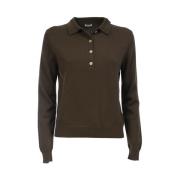 Kasjmier Lange Mouw Polo Ribboord Aspesi , Green , Dames