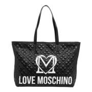 Multicolor Logo Tote Tas met Rits Love Moschino , Black , Dames