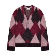 Argyle Baby Alpaca Cardigan in Bordeaux Laneus , Multicolor , Heren