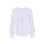 Geborduurde Blouse met V-hals Gustav , White , Dames