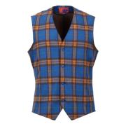 Lichtblauw katoenen herenvest met tartan motief Gallo , Multicolor , H...