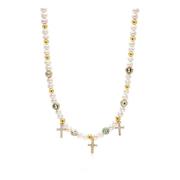 Men's Cross Pearl Choker with Evil Eyes Nialaya , Yellow , Heren