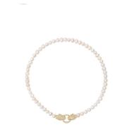 Women's Pearl Choker with Gold Double Panther Head Nialaya , Yellow , ...