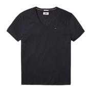 Heren Zwart V-Hals T-Shirt Tommy Jeans , Black , Heren