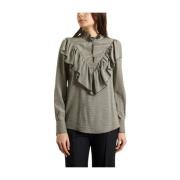 Micro-Check Ruffle Blouse See by Chloé , Black , Dames