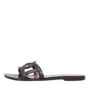 Pre-owned Leather sandals Hermès Vintage , Black , Dames