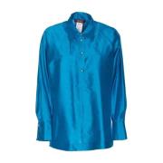 Zijden shirt met kristalknopen Max Mara Studio , Blue , Dames