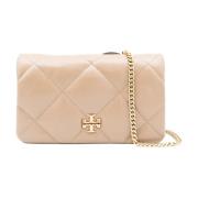 Beige Leren Mini Tas met Goudkleurige Hardware Tory Burch , Beige , Da...