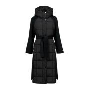 Gestikte Zwarte Parka met Capuchon Pennyblack , Black , Dames