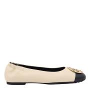 Leren Ballerina Schoenen Crème Zwart Tory Burch , Beige , Dames