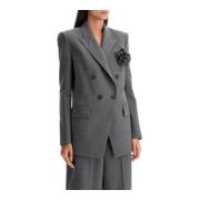 Rose Pin Double-Breasted Wollen Blazer Giuseppe Di Morabito , Gray , D...