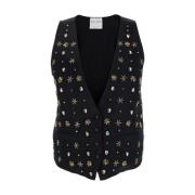 Zwart Geborduurd Satijn Vest Jas Forte Forte , Black , Dames