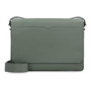 Leren Messenger Tas met Magnetische Klep Valextra , Green , Heren