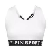 Witte Logo Top Ronde Hals Plein Sport , White , Dames