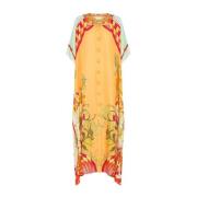 Zijden Oranje Kimono Maxi Strandkleding Camilla , Orange , Dames