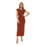 Bruine Gebreide Midi Jurk Yves Salomon , Brown , Dames