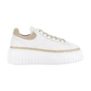 Witte leren sneakers met beige suède Hogan , White , Dames