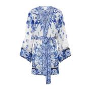 Blauw Patroon Zijden Kimono Camilla , Blue , Dames