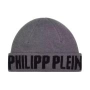 Grijze Logo Beanie Muts Philipp Plein , Gray , Heren