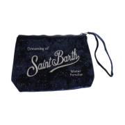 Blauwe Velvet Clutch met Strass Logo MC2 Saint Barth , Blue , Dames