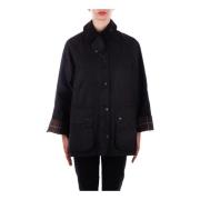 Dames Gewaxte Katoenen Jas met Logo Barbour , Black , Dames