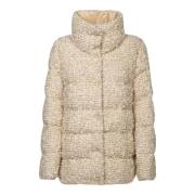 Geborduurde Multicolor Hoge Kraag Jas Moncler , Beige , Dames