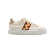 Beige Leren Sneaker met Jute Detail Stokton , White , Dames