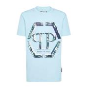 Blauw Logo T-shirt SS Glas Philipp Plein , Blue , Heren