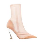 Beige enkellaarsjes met zilveren hakken Mugler , Beige , Dames