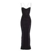 Zwarte Maxi Jurk met Doorzichtige Inzetstukken Mugler , Black , Dames