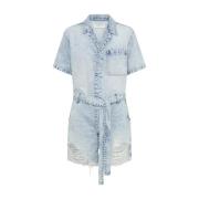 Blauwe Denim Jumpsuit Distressed Button-Up One Teaspoon , Blue , Dames